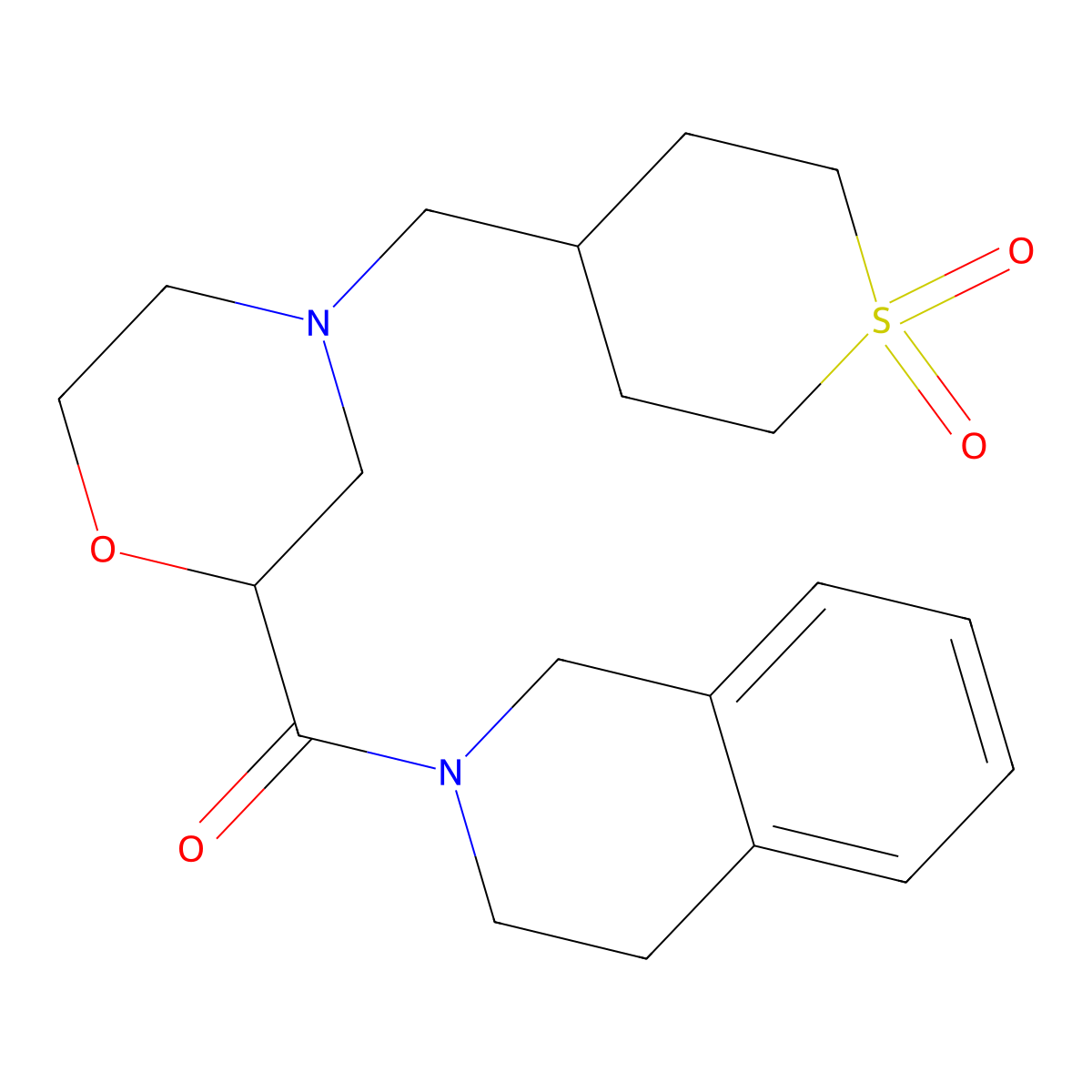4-{[2-(1,2,3,4-Tetrahydroisoquinoline-2-carbonyl)morpholin-4-yl]methyl}-1lambda-thiane-1,1-dione molecular structure, CAS 3054599-81-1