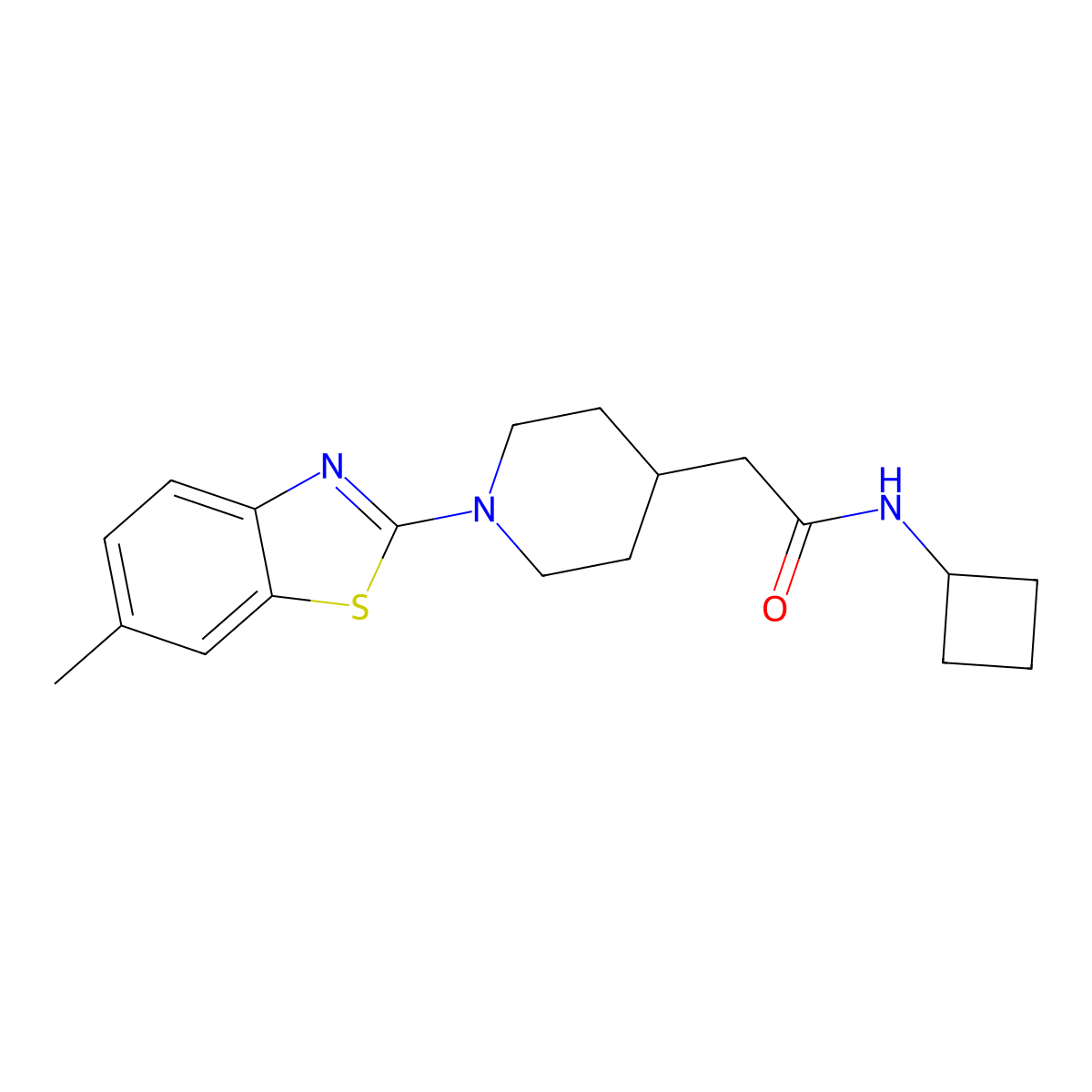 N-cyclobutyl-2-[1-(6-methyl-1,3-benzothiazol-2-yl)piperidin-4-yl]acetamide molecular structure, CAS 3054599-82-2
