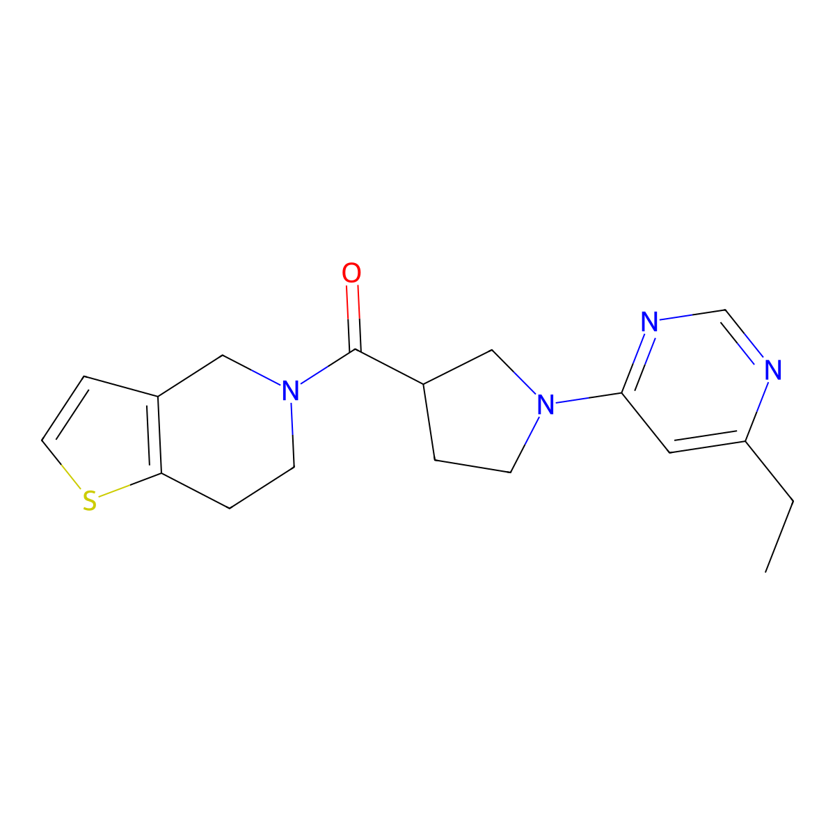 4-ethyl-6-(3-{4H,5H,6H,7H-thieno[3,2-c]pyridine-5-carbonyl}pyrrolidin-1-yl)pyrimidine molecular structure, CAS 3054599-83-3