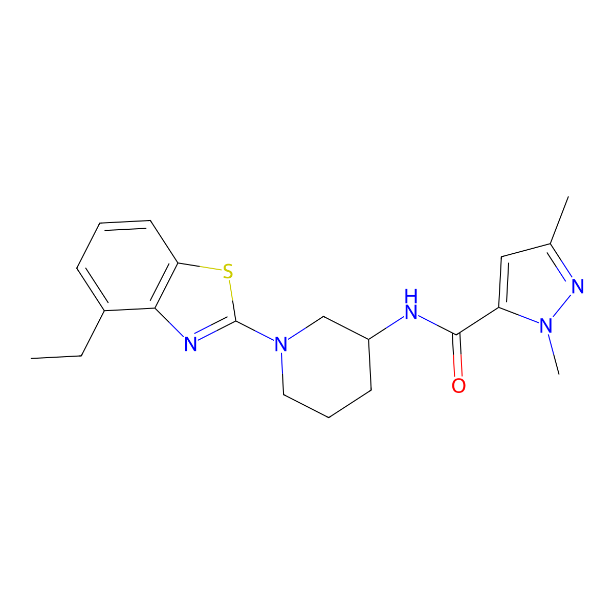 N-[1-(4-ethyl-1,3-benzothiazol-2-yl)piperidin-3-yl]-1,3-dimethyl-1H-pyrazole-5-carboxamide molecular structure, CAS 3054599-84-4