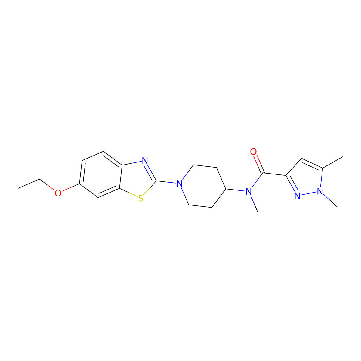 N-[1-(6-ethoxy-1,3-benzothiazol-2-yl)piperidin-4-yl]-N,1,5-trimethyl-1H-pyrazole-3-carboxamide molecular structure, CAS 3054599-87-7