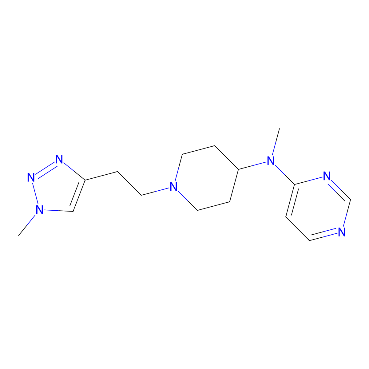 N-methyl-N-{1-[2-(1-methyl-1H-1,2,3-triazol-4-yl)ethyl]piperidin-4-yl}pyrimidin-4-amine molecular structure, CAS 3054599-88-8