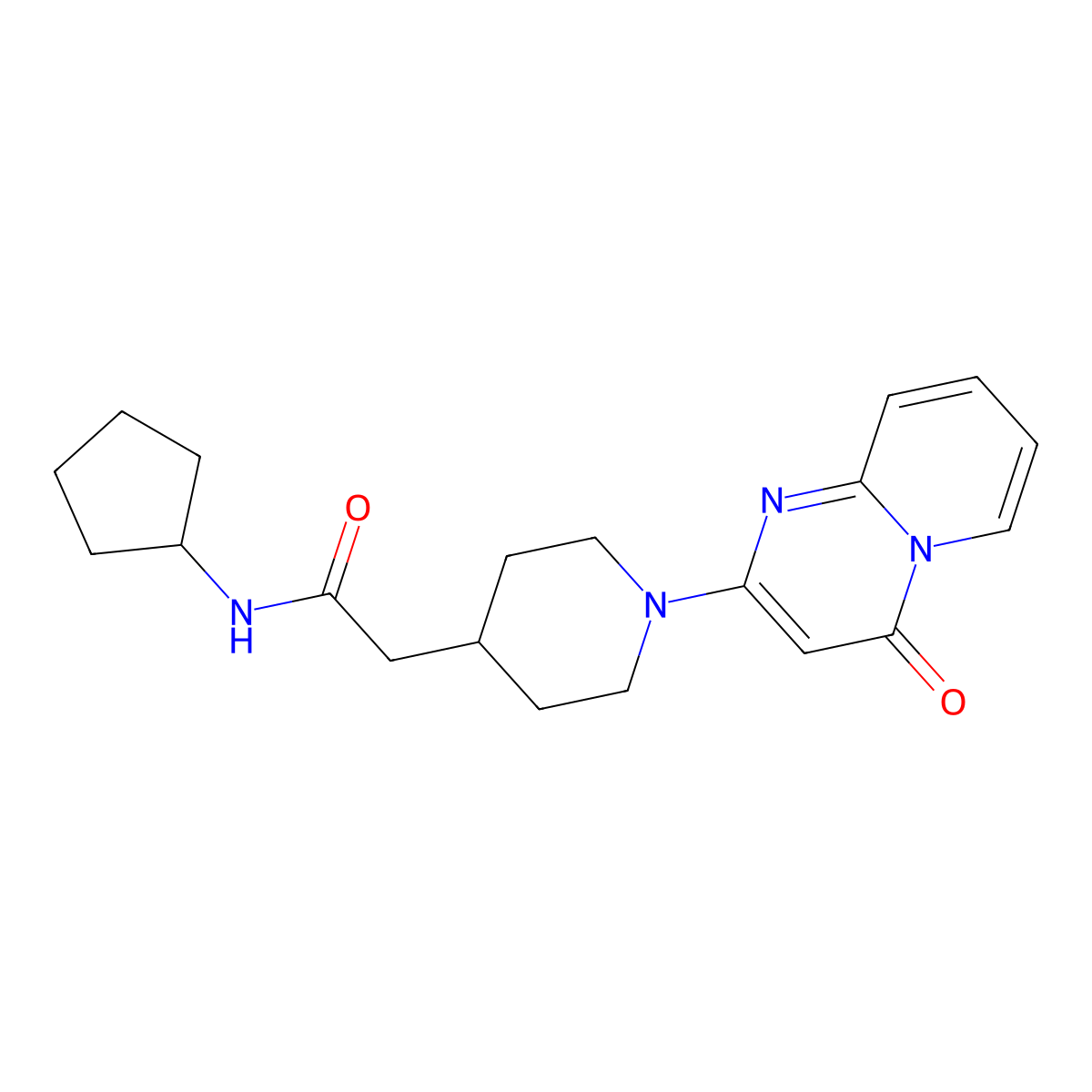 N-cyclopentyl-2-(1-{4-oxo-4H-pyrido[1,2-a]pyrimidin-2-yl}piperidin-4-yl)acetamide molecular structure, CAS 3054599-89-9