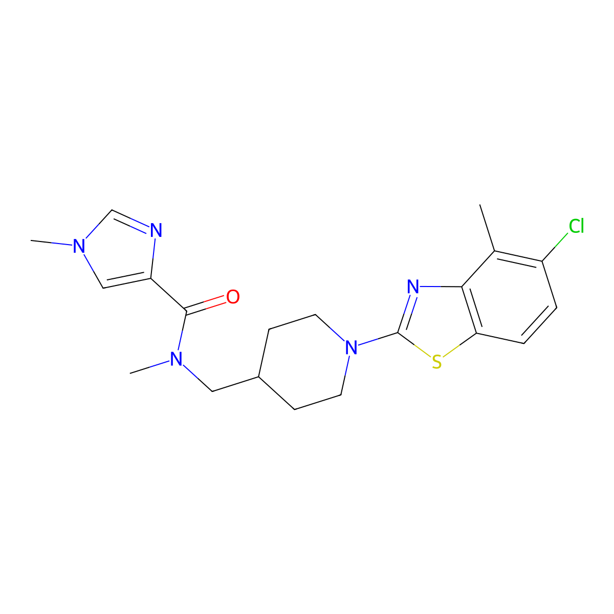 N-{[1-(5-chloro-4-methyl-1,3-benzothiazol-2-yl)piperidin-4-yl]methyl}-N,1-dimethyl-1H-imidazole-4-carboxamide molecular structure, CAS 3054599-91-3