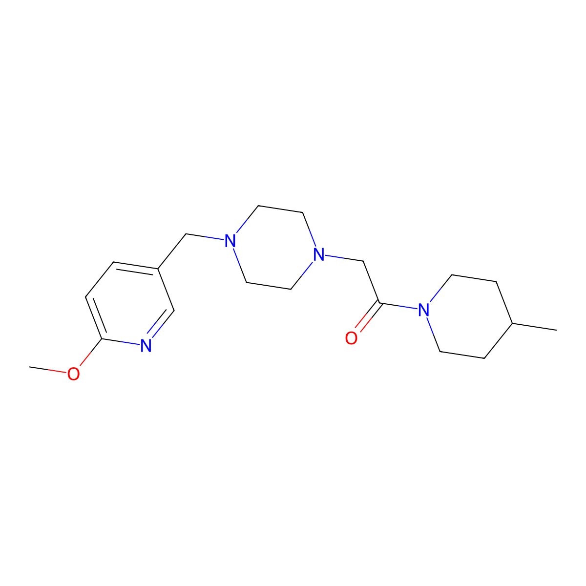 2-{4-[(6-Methoxypyridin-3-yl)methyl]piperazin-1-yl}-1-(4-methylpiperidin-1-yl)ethan-1-one molecular structure, CAS 3054599-92-4