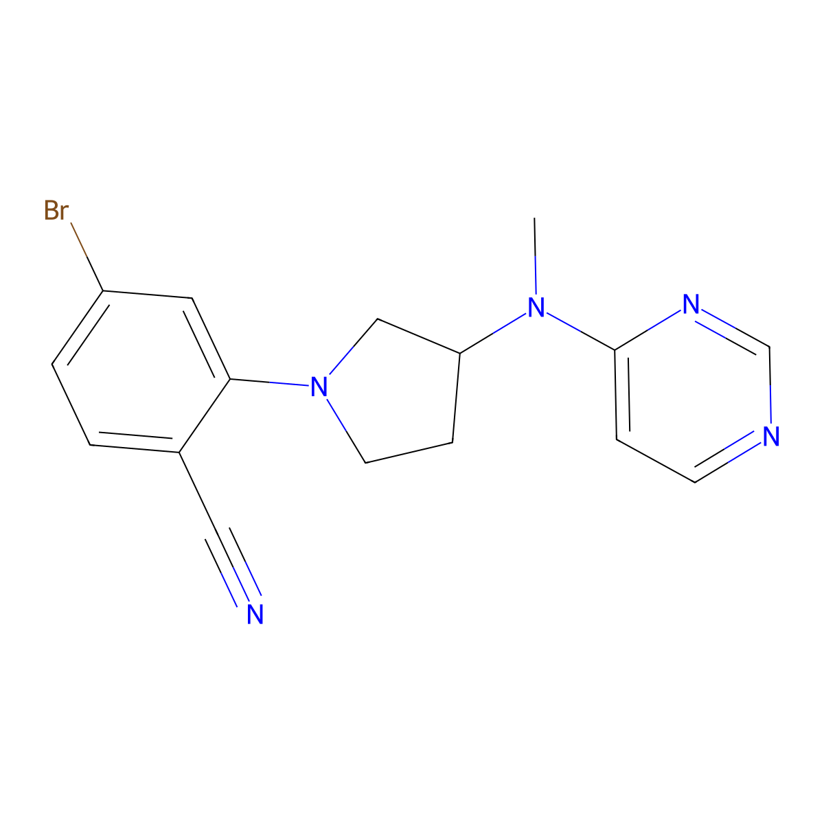4-Bromo-2-{3-[methyl(pyrimidin-4-yl)amino]pyrrolidin-1-yl}benzonitrile molecular structure, CAS 3054599-93-5