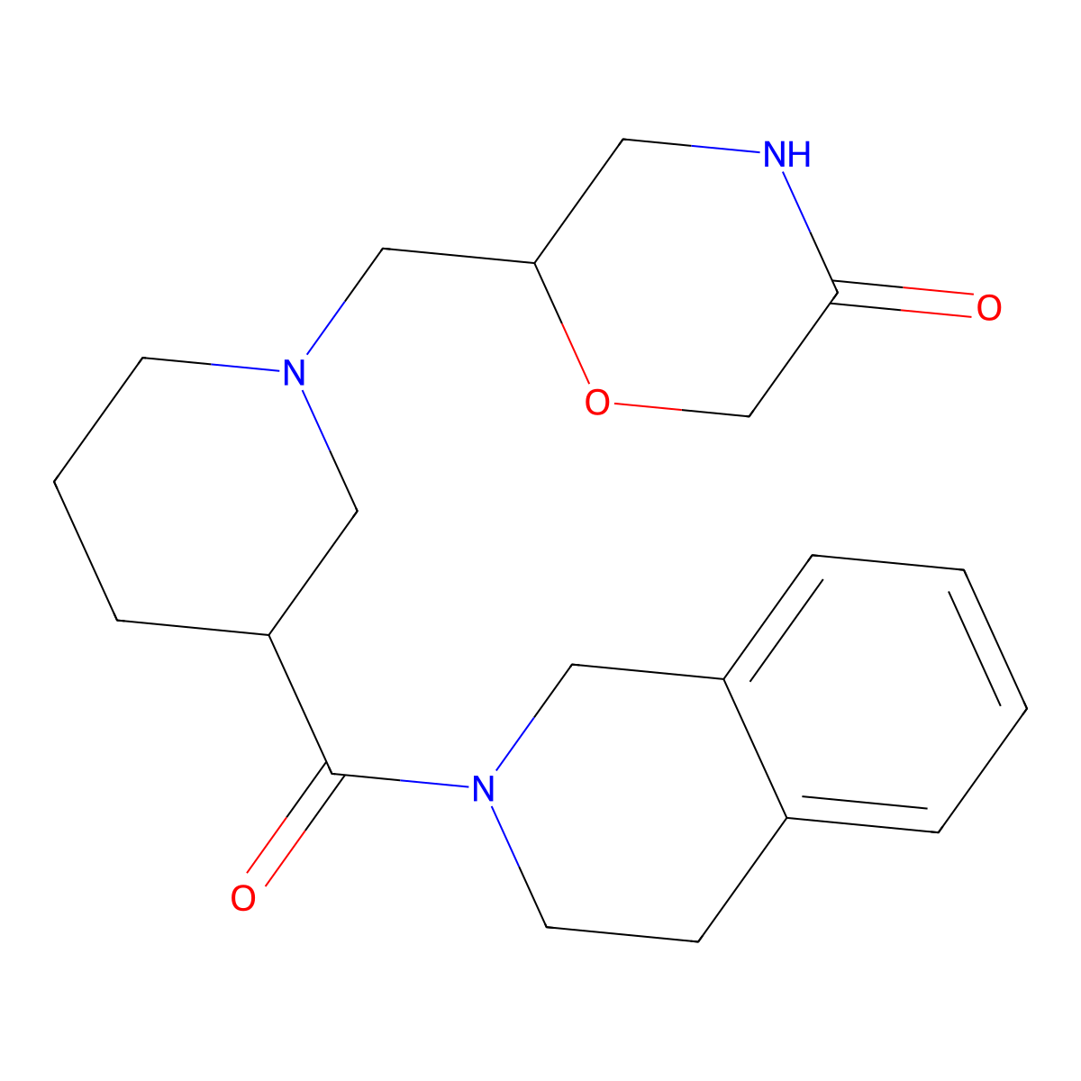 6-{[3-(1,2,3,4-Tetrahydroisoquinoline-2-carbonyl)piperidin-1-yl]methyl}morpholin-3-one molecular structure, CAS 3054599-97-9