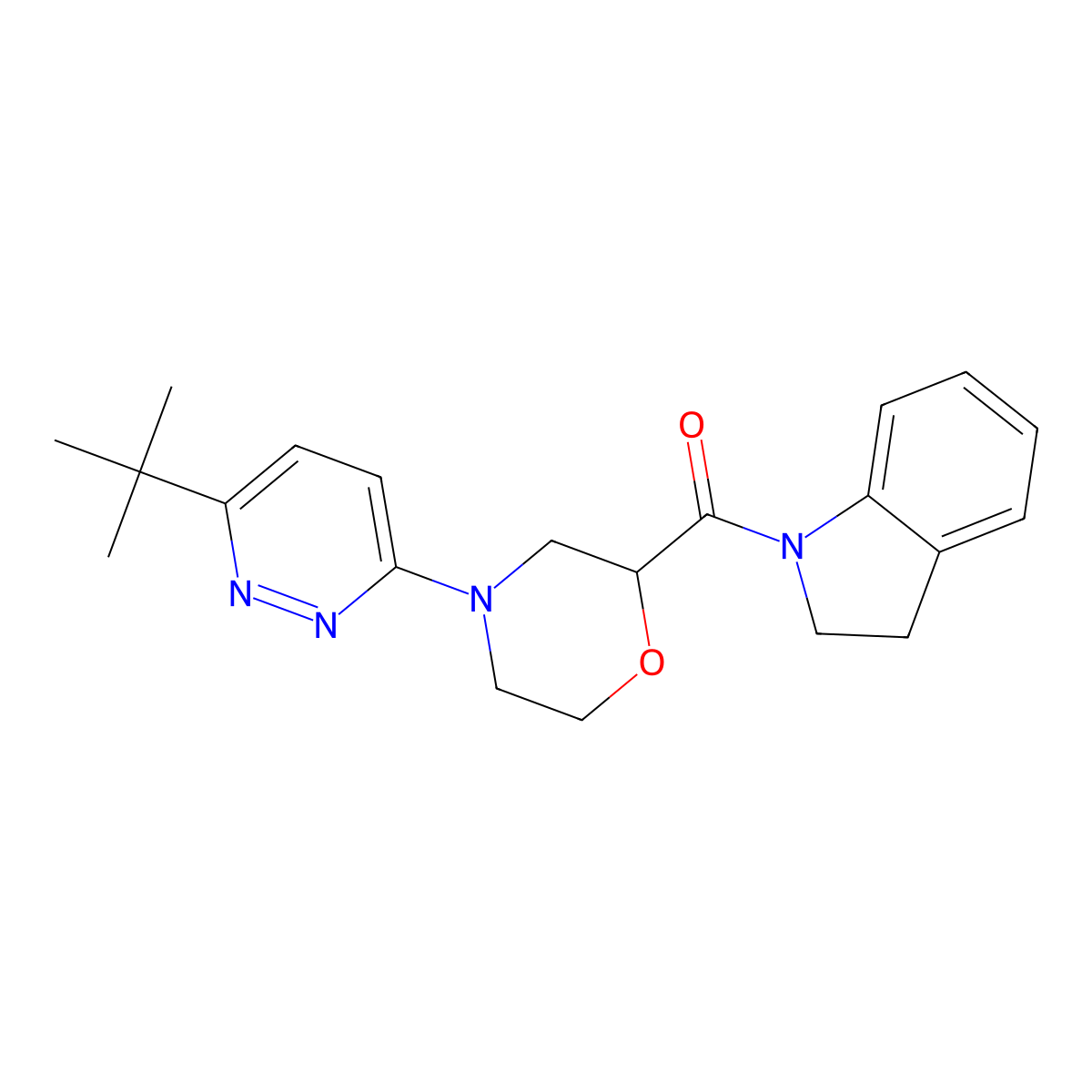 1-[4-(6-tert-butylpyridazin-3-yl)morpholine-2-carbonyl]-2,3-dihydro-1H-indole molecular structure, CAS 3054599-98-0