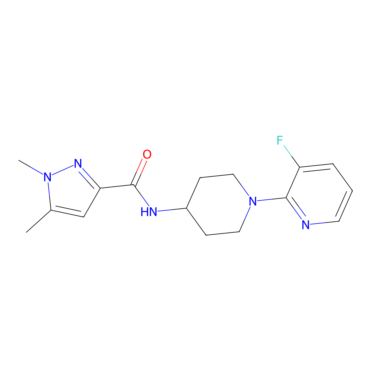 N-[1-(3-fluoropyridin-2-yl)piperidin-4-yl]-1,5-dimethyl-1H-pyrazole-3-carboxamide molecular structure, CAS 3054600-01-7