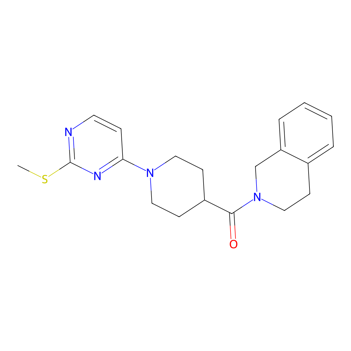 2-{1-[2-(Methylsulfanyl)pyrimidin-4-yl]piperidine-4-carbonyl}-1,2,3,4-tetrahydroisoquinoline molecular structure, CAS 3054600-03-9