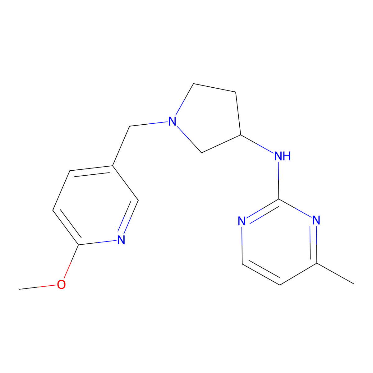 N-{1-[(6-methoxypyridin-3-yl)methyl]pyrrolidin-3-yl}-4-methylpyrimidin-2-amine molecular structure, CAS 3054600-09-5