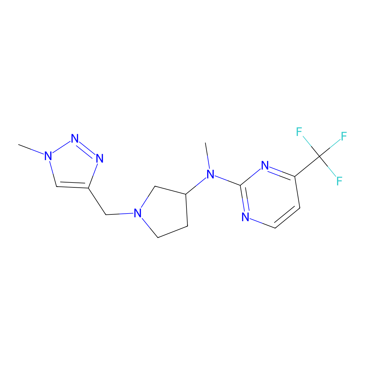 N-methyl-N-{1-[(1-methyl-1H-1,2,3-triazol-4-yl)methyl]pyrrolidin-3-yl}-4-(trifluoromethyl)pyrimidin-2-amine molecular structure, CAS 3054600-13-1