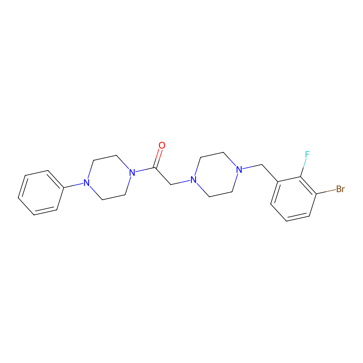 2-{4-[(3-Bromo-2-fluorophenyl)methyl]piperazin-1-yl}-1-(4-phenylpiperazin-1-yl)ethan-1-one molecular structure, CAS 3054600-14-2