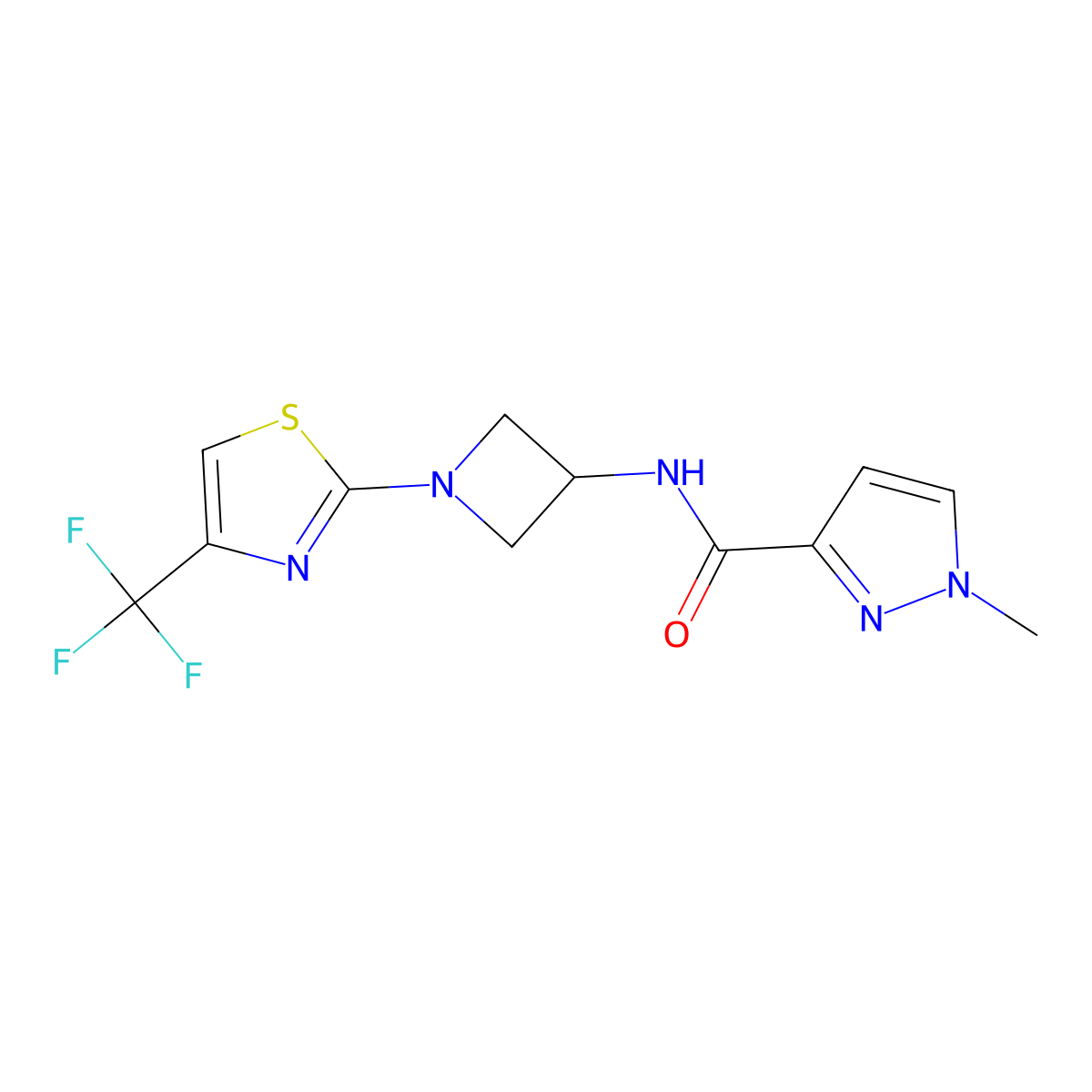 1-methyl-N-{1-[4-(trifluoromethyl)-1,3-thiazol-2-yl]azetidin-3-yl}-1H-pyrazole-3-carboxamide molecular structure, CAS 3054600-16-4