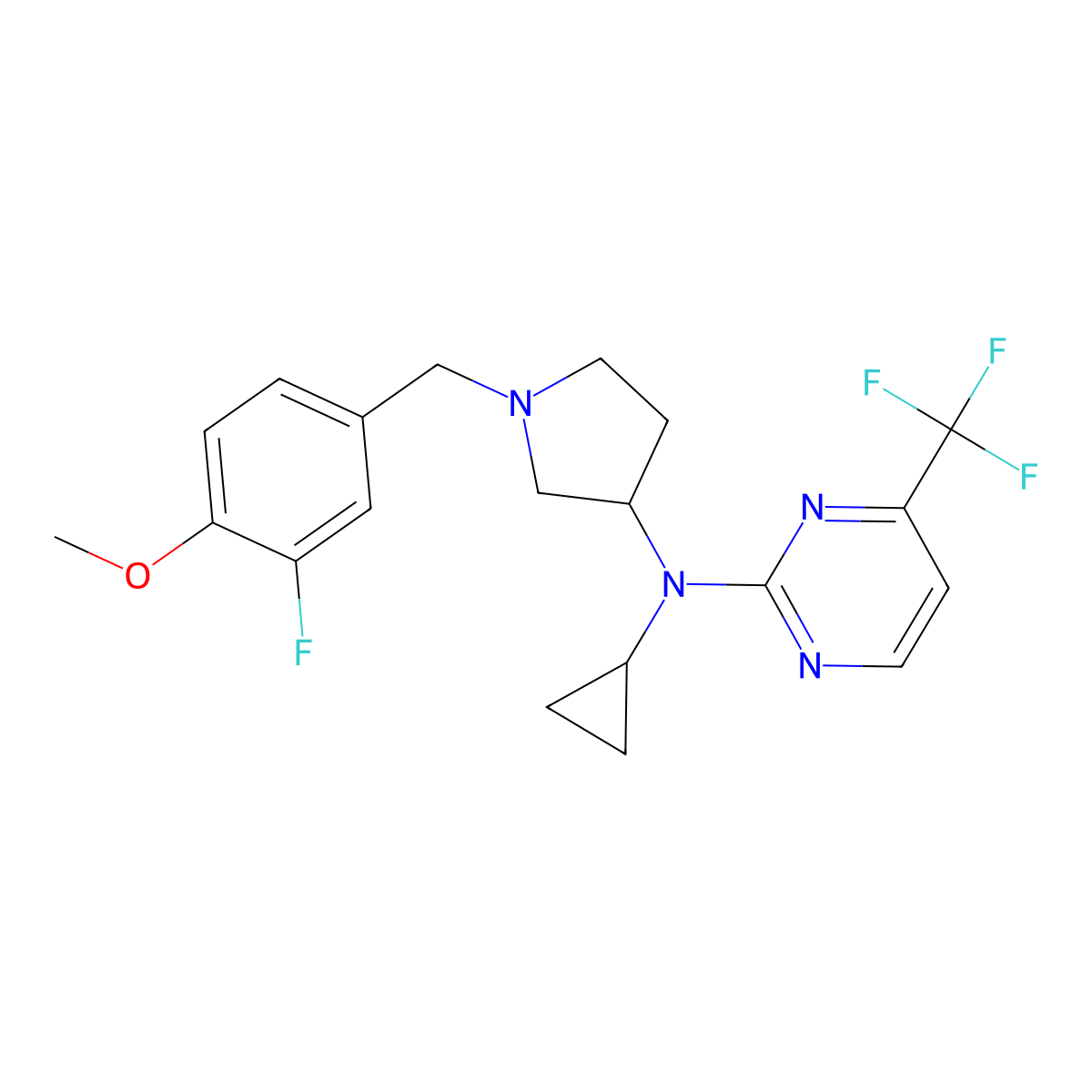 N-cyclopropyl-N-{1-[(3-fluoro-4-methoxyphenyl)methyl]pyrrolidin-3-yl}-4-(trifluoromethyl)pyrimidin-2-amine molecular structure, CAS 3054600-21-1
