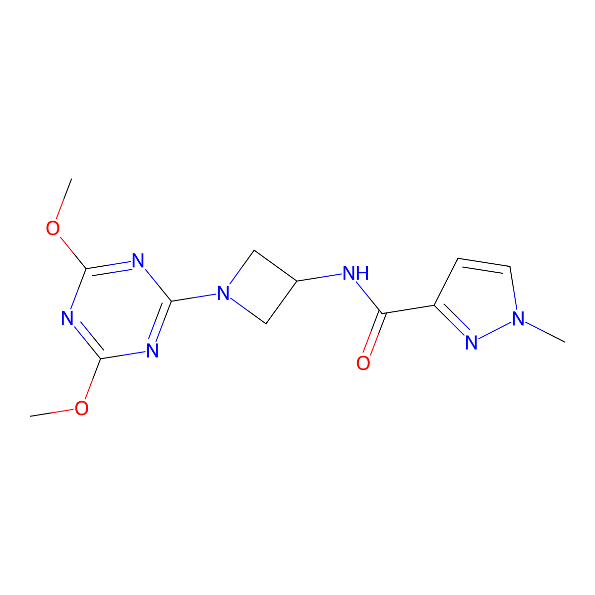 N-[1-(4,6-dimethoxy-1,3,5-triazin-2-yl)azetidin-3-yl]-1-methyl-1H-pyrazole-3-carboxamide molecular structure, CAS 3054600-22-2
