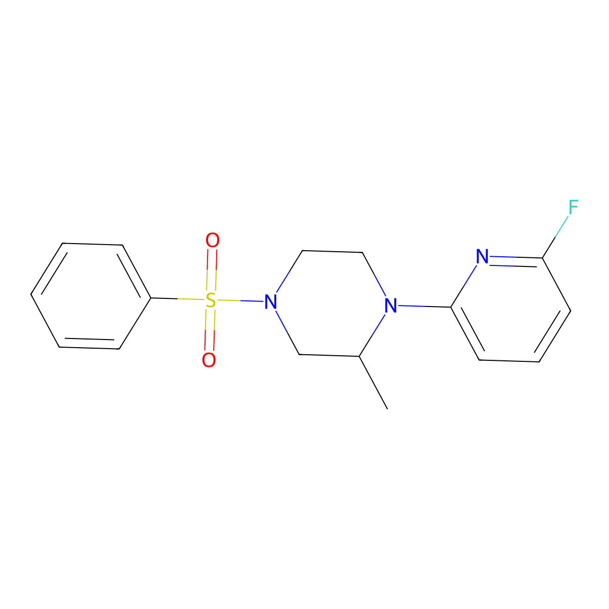 4-(Benzenesulfonyl)-1-(6-fluoropyridin-2-yl)-2-methylpiperazine molecular structure, CAS 3054600-26-6