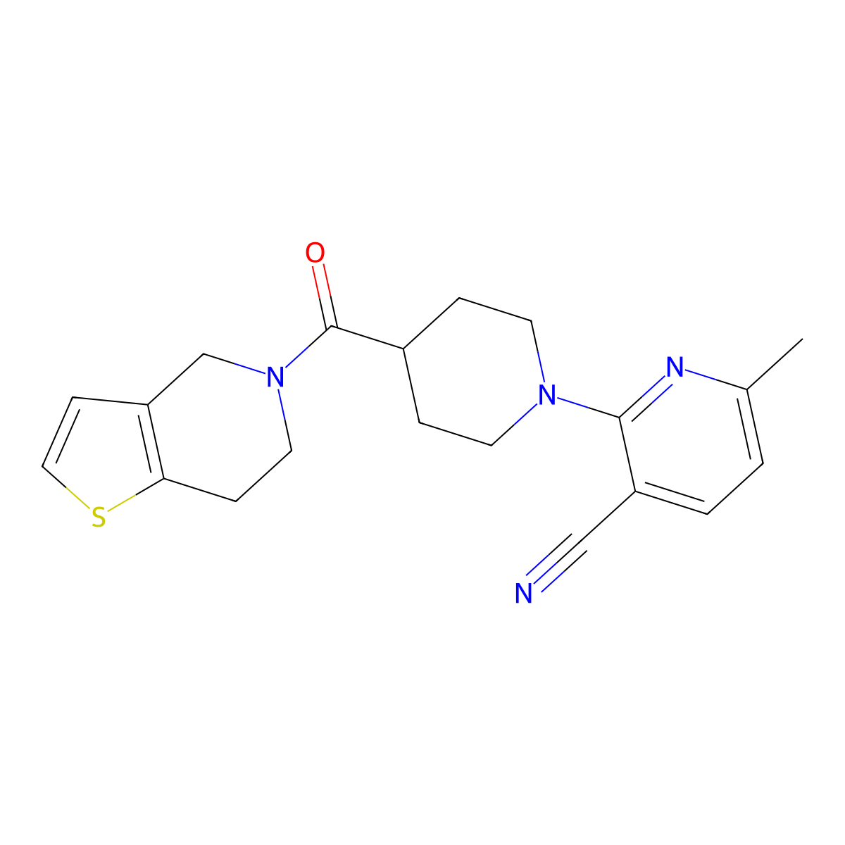 2-[4-(6,7-dihydro-4H-thieno[3,2-c]pyridine-5-carbonyl)piperidin-1-yl]-6-methylpyridine-3-carbonitrile molecular structure, CAS 3054600-30-2