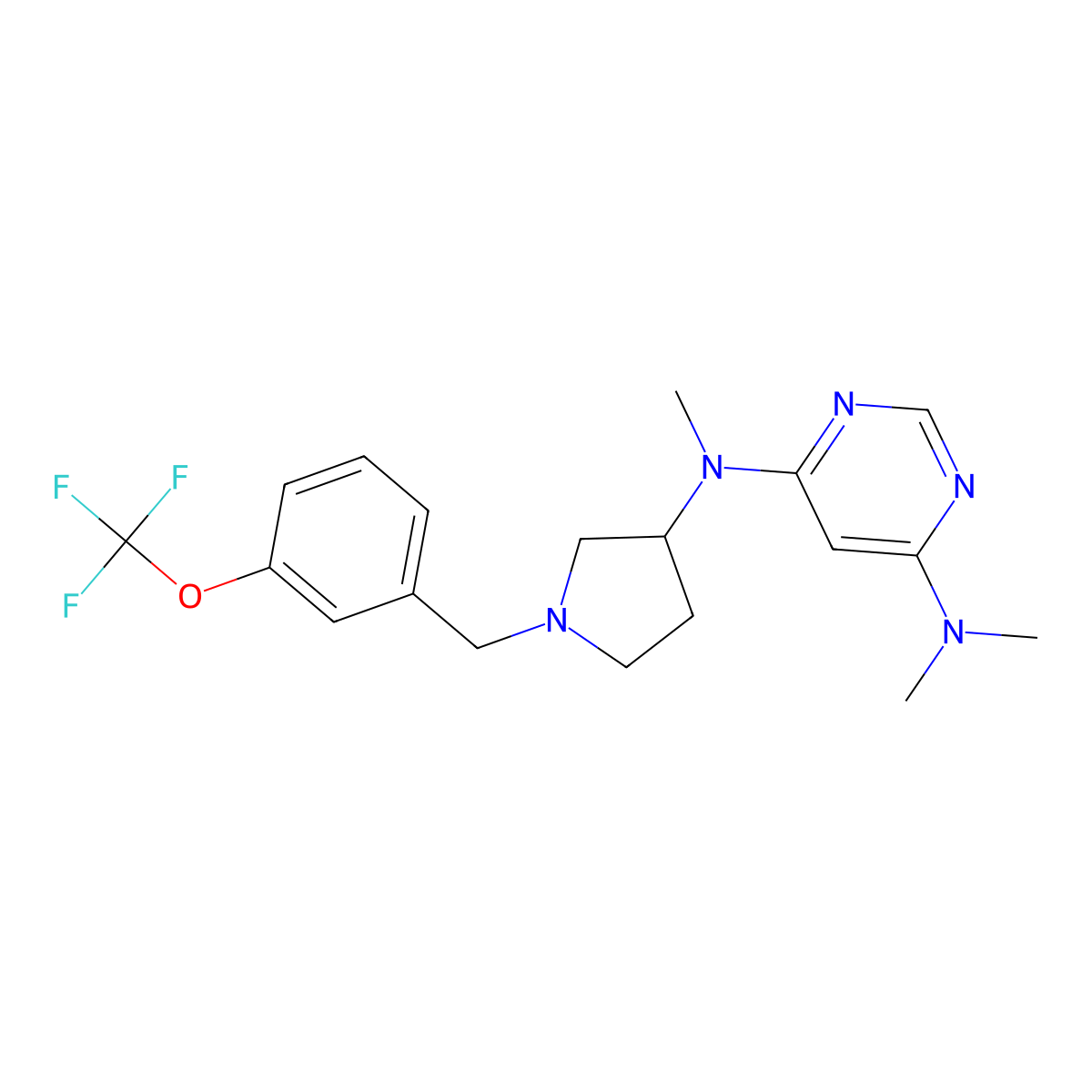 N4,N4,N6-trimethyl-N6-(1-{[3-(trifluoromethoxy)phenyl]methyl}pyrrolidin-3-yl)pyrimidine-4,6-diamine molecular structure, CAS 3054600-33-5