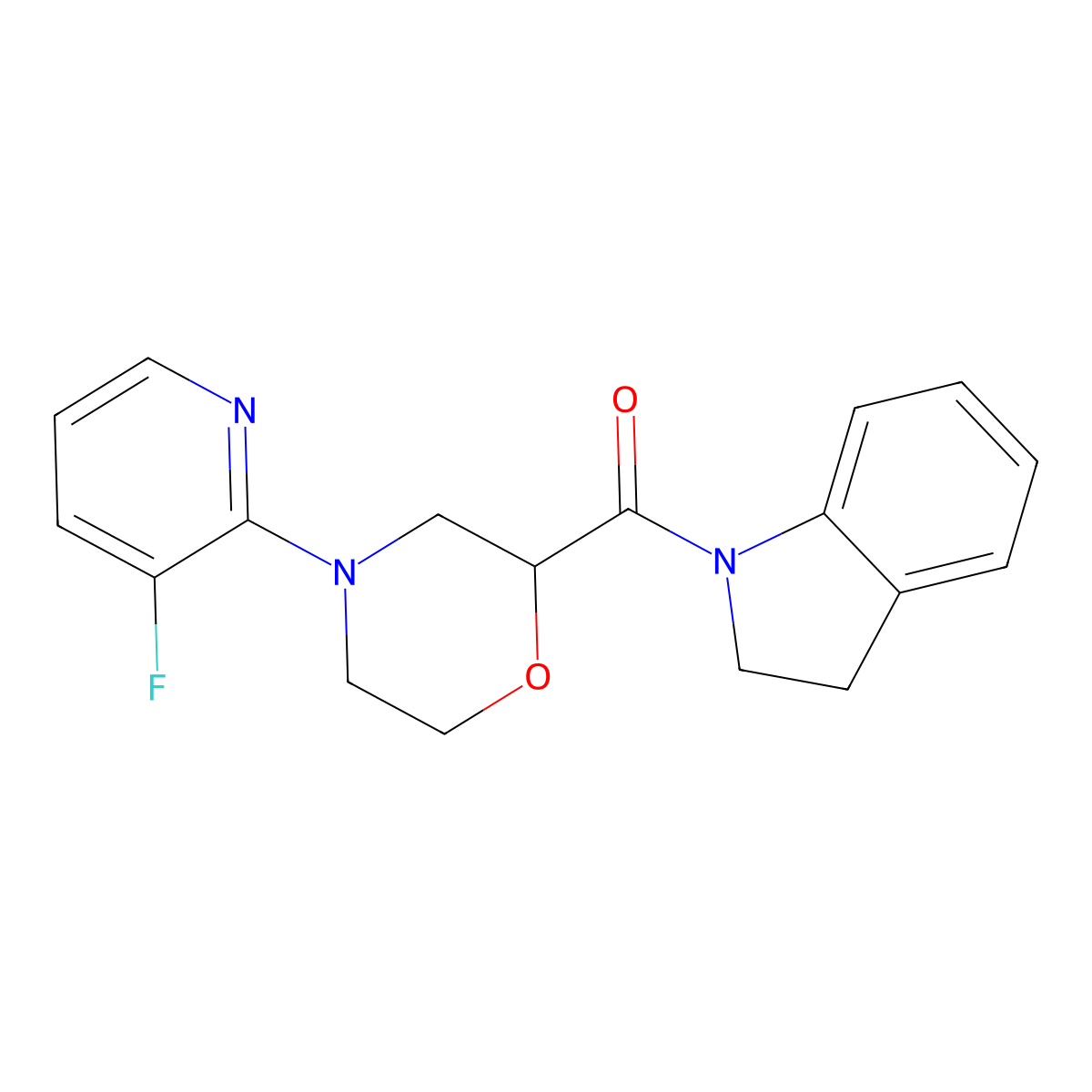 1-[4-(3-fluoropyridin-2-yl)morpholine-2-carbonyl]-2,3-dihydro-1H-indole molecular structure, CAS 3054600-34-6