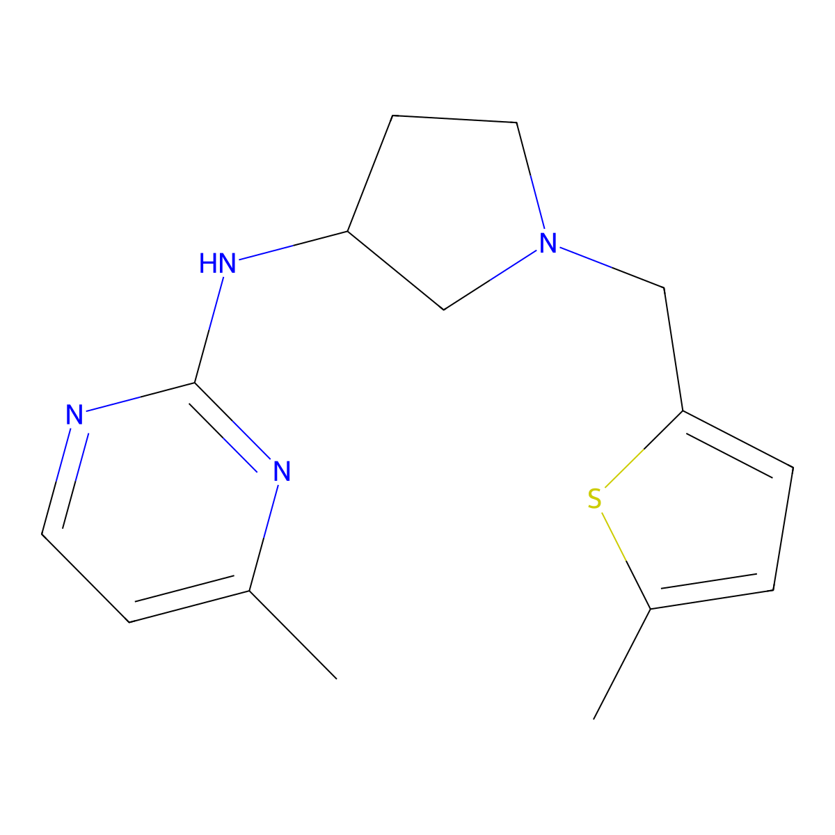 4-methyl-N-{1-[(5-methylthiophen-2-yl)methyl]pyrrolidin-3-yl}pyrimidin-2-amine molecular structure, CAS 3054600-39-1