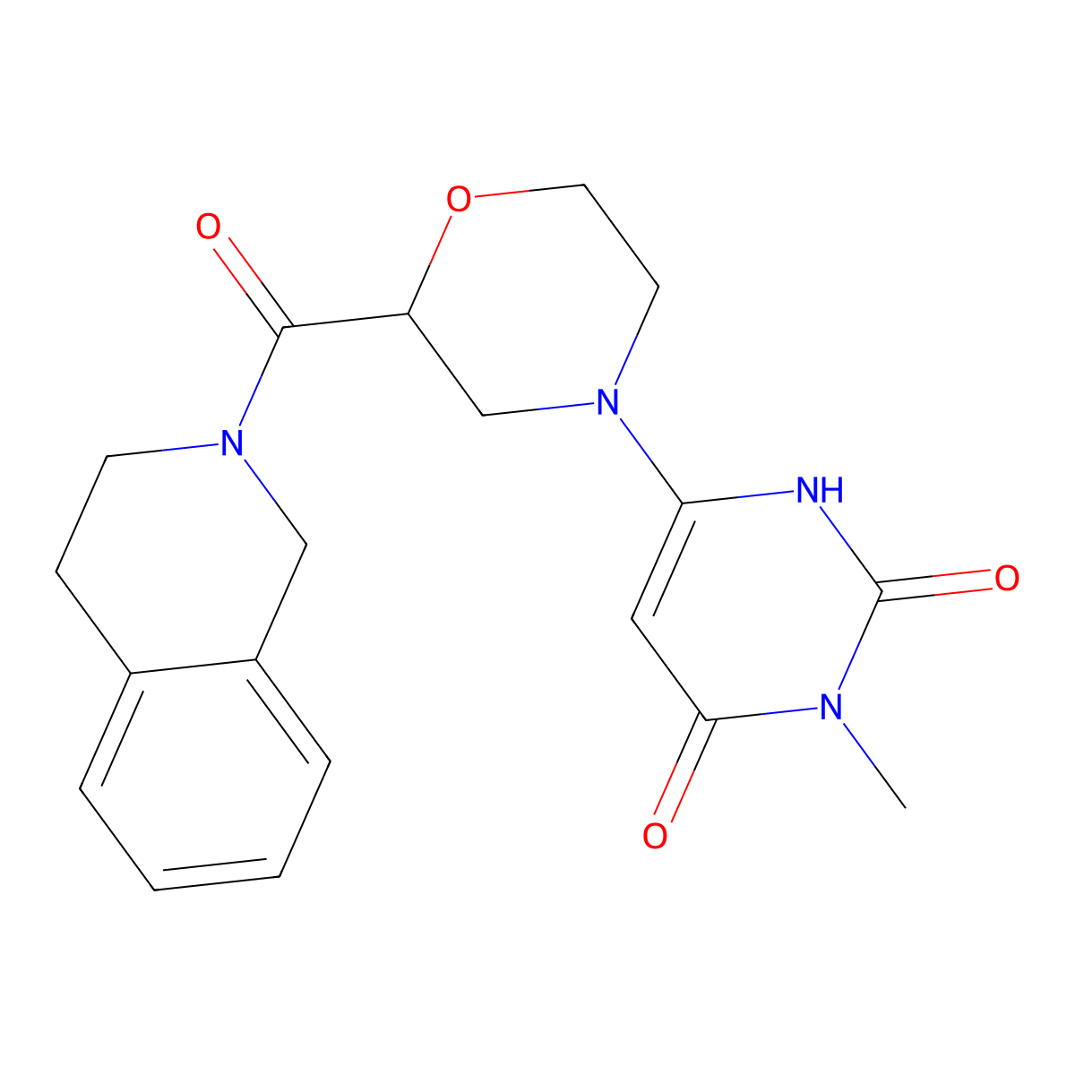 3-Methyl-6-[2-(1,2,3,4-tetrahydroisoquinoline-2-carbonyl)morpholin-4-yl]-1,2,3,4-tetrahydropyrimidine-2,4-dione molecular structure, CAS 3054600-42-6