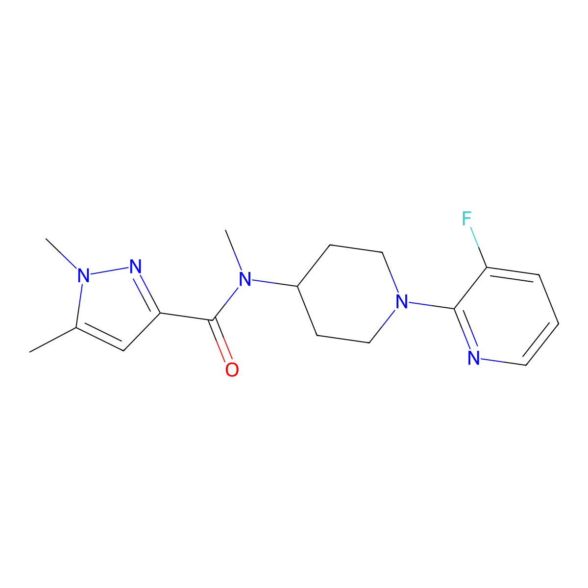 N-[1-(3-fluoropyridin-2-yl)piperidin-4-yl]-N,1,5-trimethyl-1H-pyrazole-3-carboxamide molecular structure, CAS 3054600-43-7