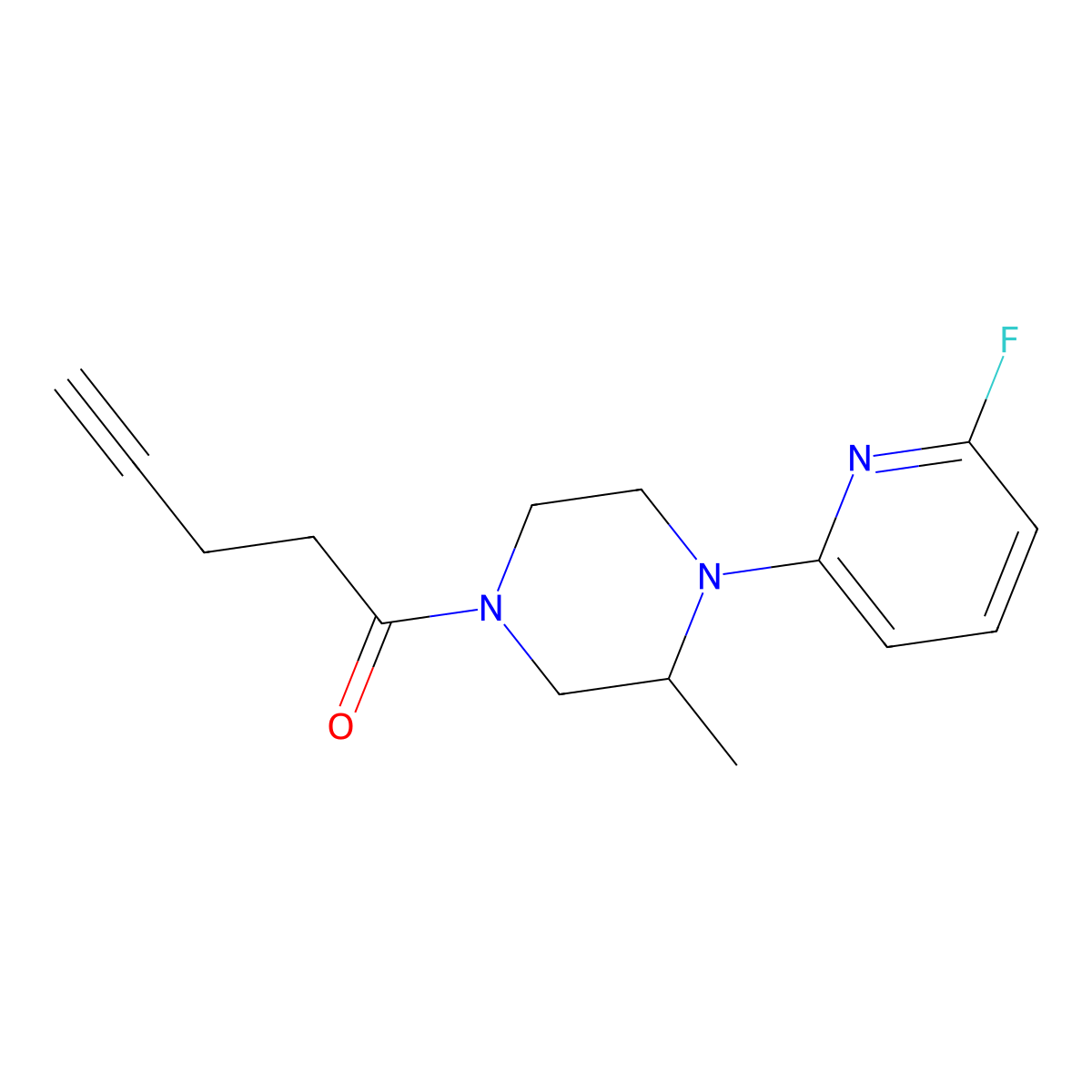 1-[4-(6-Fluoropyridin-2-yl)-3-methylpiperazin-1-yl]pent-4-yn-1-one molecular structure, CAS 3054600-46-0