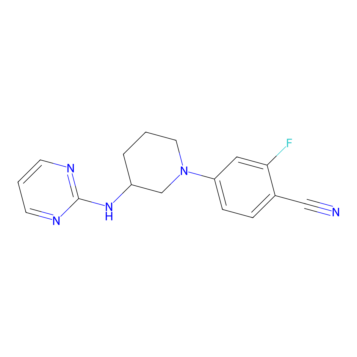 2-Fluoro-4-{3-[(pyrimidin-2-yl)amino]piperidin-1-yl}benzonitrile molecular structure, CAS 3054600-49-3
