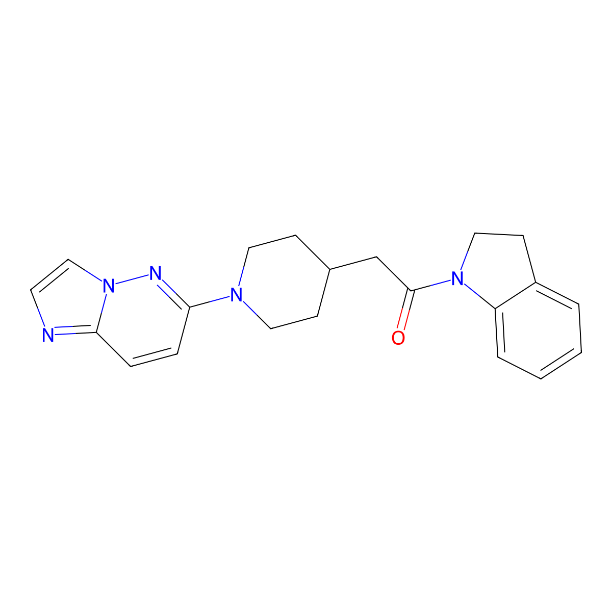 1-(2,3-dihydro-1H-indol-1-yl)-2-(1-{imidazo[1,2-b]pyridazin-6-yl}piperidin-4-yl)ethan-1-one molecular structure, CAS 3054600-50-6