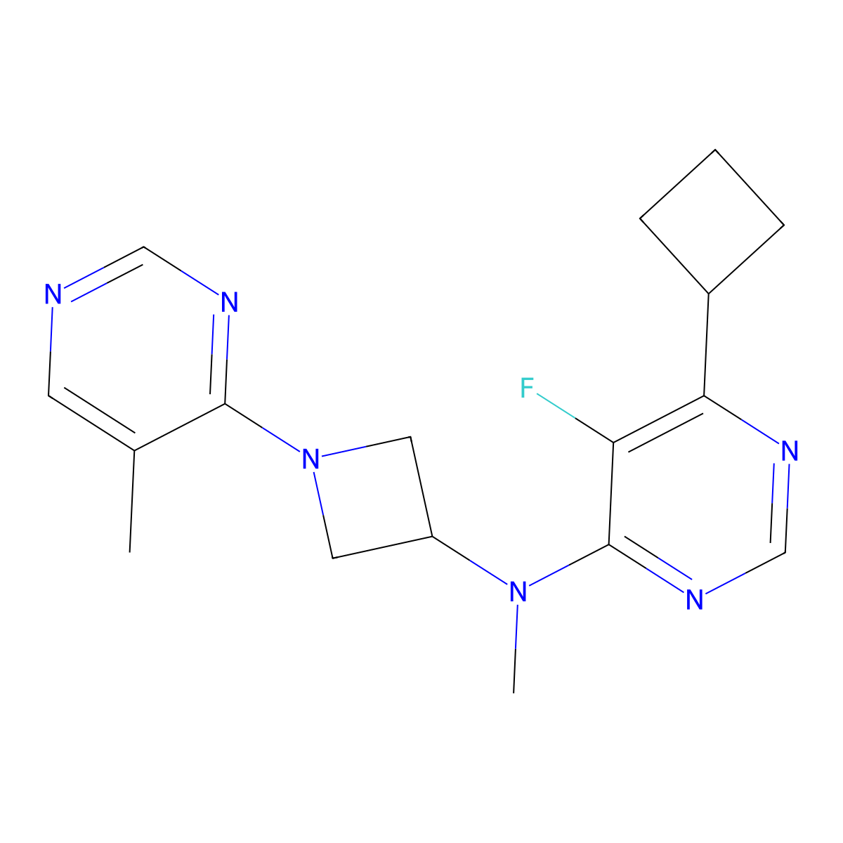 6-cyclobutyl-5-fluoro-N-methyl-N-[1-(5-methylpyrimidin-4-yl)azetidin-3-yl]pyrimidin-4-amine molecular structure, CAS 3054600-51-7