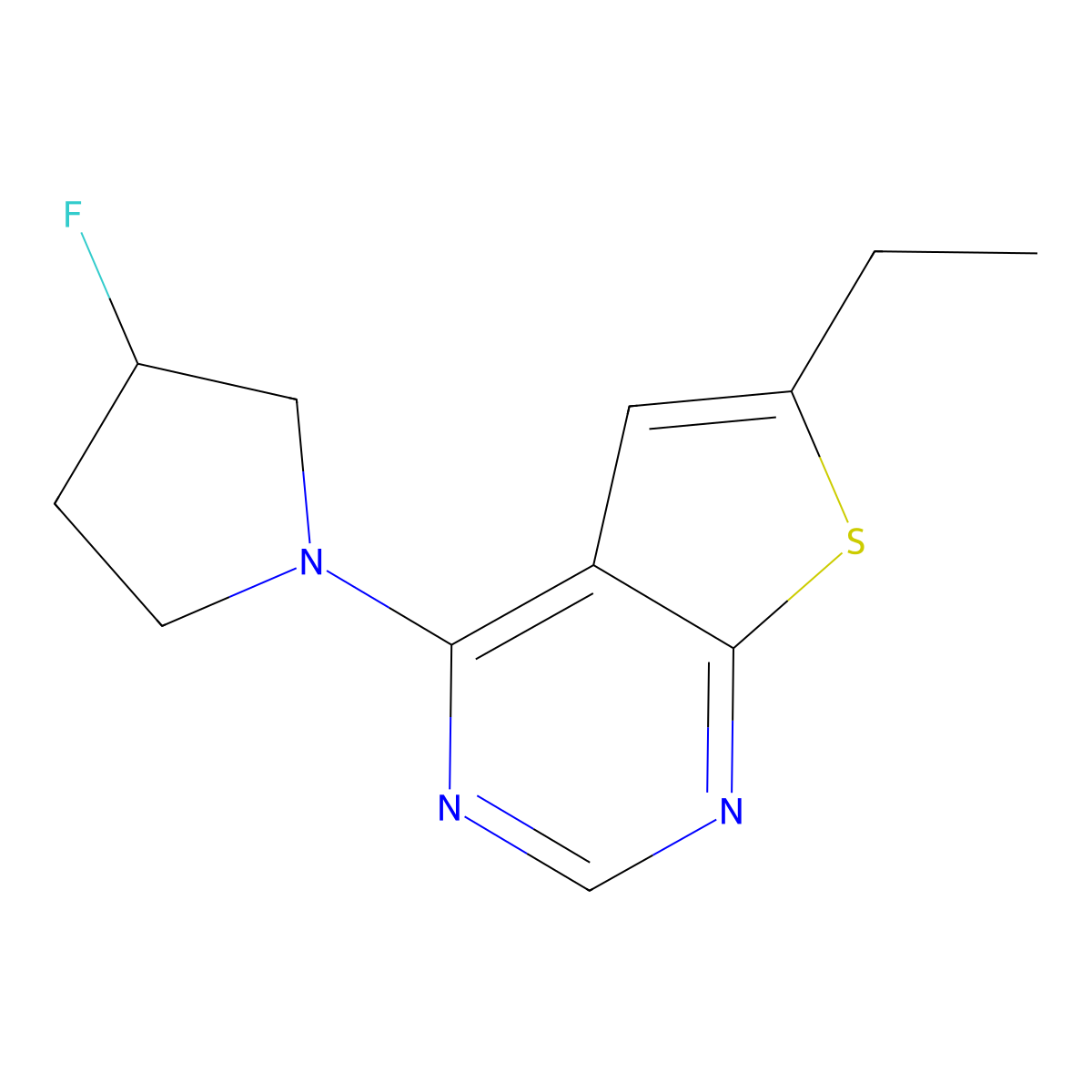 1-{6-Ethylthieno[2,3-d]pyrimidin-4-yl}-3-fluoropyrrolidine molecular structure, CAS 3054600-52-8