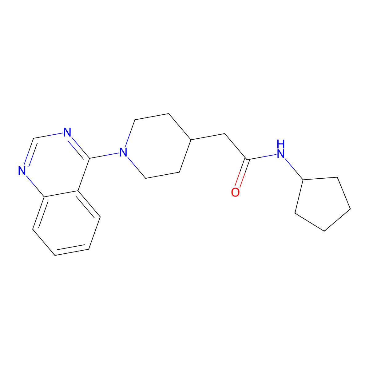 N-cyclopentyl-2-[1-(quinazolin-4-yl)piperidin-4-yl]acetamide molecular structure, CAS 3054600-53-9