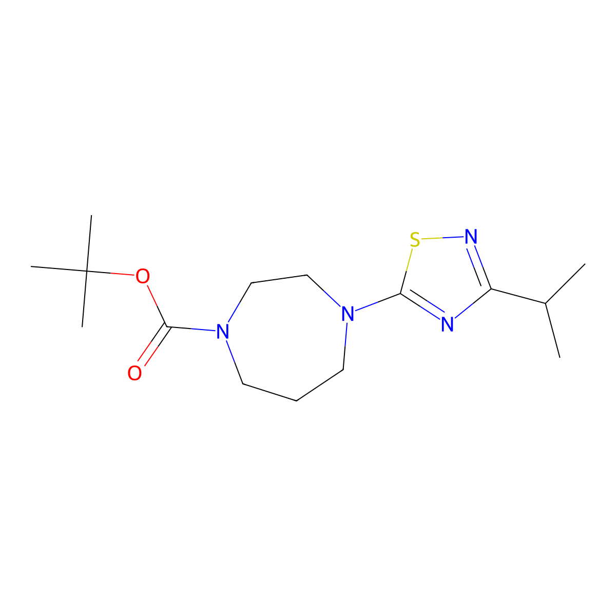 Tert-butyl 4-[3-(propan-2-yl)-1,2,4-thiadiazol-5-yl]-1,4-diazepane-1-carboxylate molecular structure, CAS 3054600-57-3