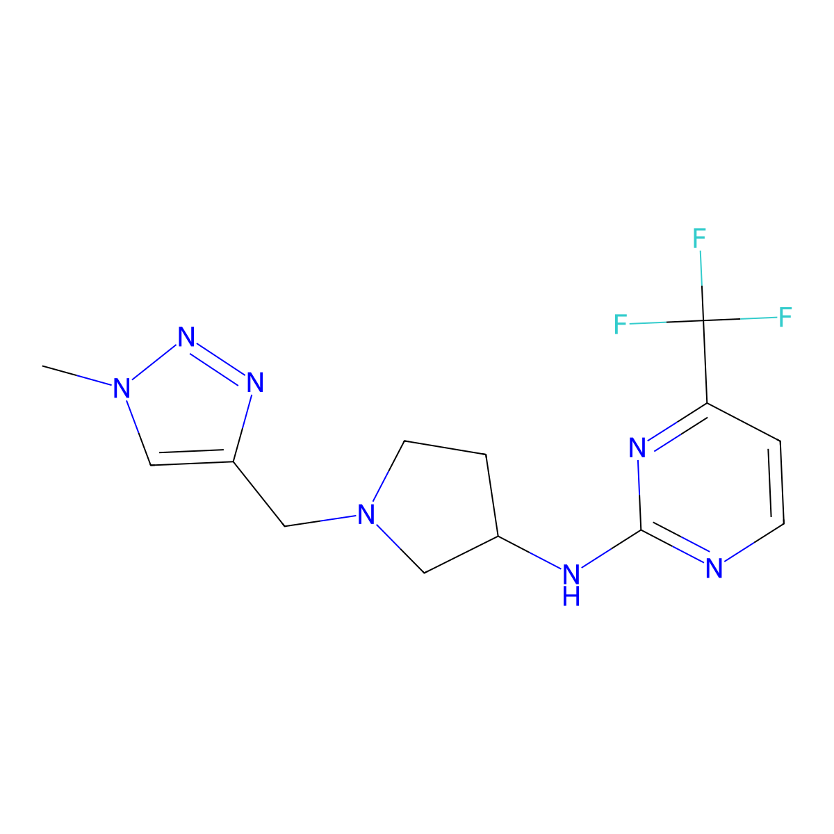 N-{1-[(1-methyl-1H-1,2,3-triazol-4-yl)methyl]pyrrolidin-3-yl}-4-(trifluoromethyl)pyrimidin-2-amine molecular structure, CAS 3054600-63-1