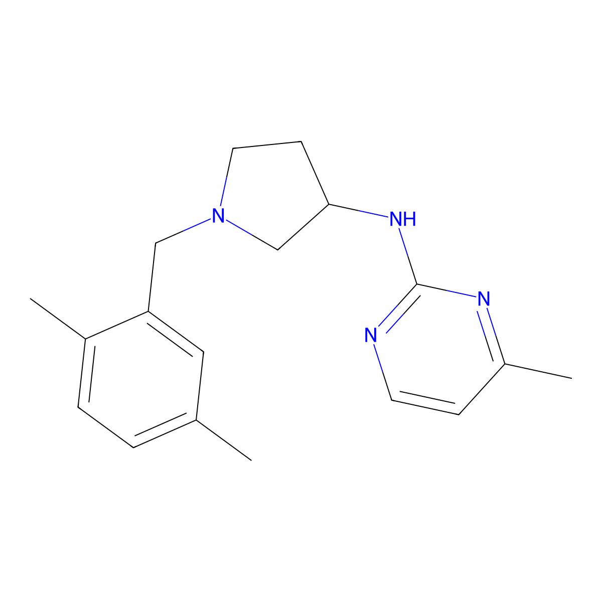 N-{1-[(2,5-dimethylphenyl)methyl]pyrrolidin-3-yl}-4-methylpyrimidin-2-amine molecular structure, CAS 3054600-65-3