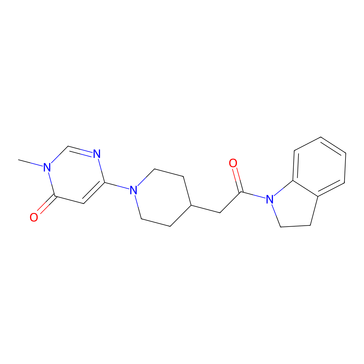 6-{4-[2-(2,3-dihydro-1H-indol-1-yl)-2-oxoethyl]piperidin-1-yl}-3-methyl-3,4-dihydropyrimidin-4-one molecular structure, CAS 3054600-66-4