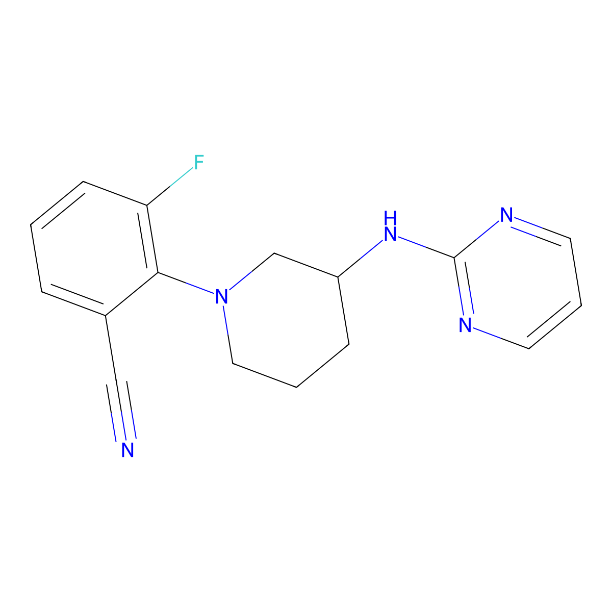 3-Fluoro-2-{3-[(pyrimidin-2-yl)amino]piperidin-1-yl}benzonitrile molecular structure, CAS 3054600-71-1