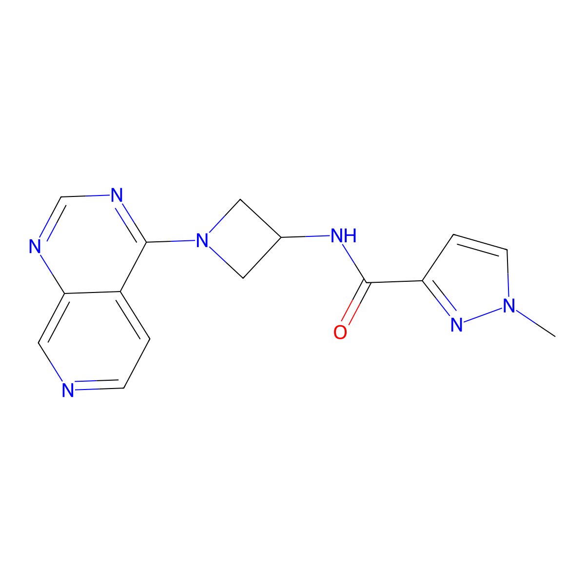 1-methyl-N-(1-{pyrido[3,4-d]pyrimidin-4-yl}azetidin-3-yl)-1H-pyrazole-3-carboxamide molecular structure, CAS 3054600-73-3