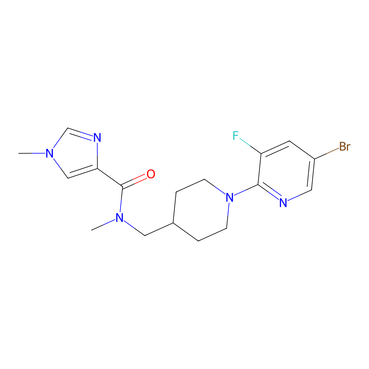 N-{[1-(5-bromo-3-fluoropyridin-2-yl)piperidin-4-yl]methyl}-N,1-dimethyl-1H-imidazole-4-carboxamide molecular structure, CAS 3054600-76-6