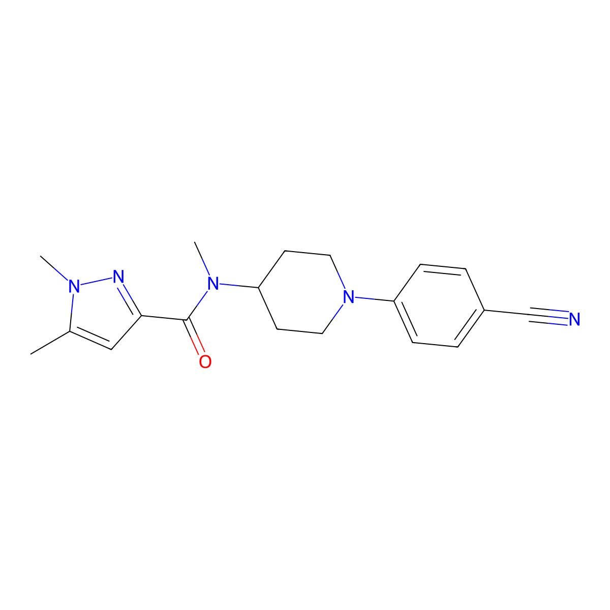 N-[1-(4-cyanophenyl)piperidin-4-yl]-N,1,5-trimethyl-1H-pyrazole-3-carboxamide molecular structure, CAS 3054600-81-3