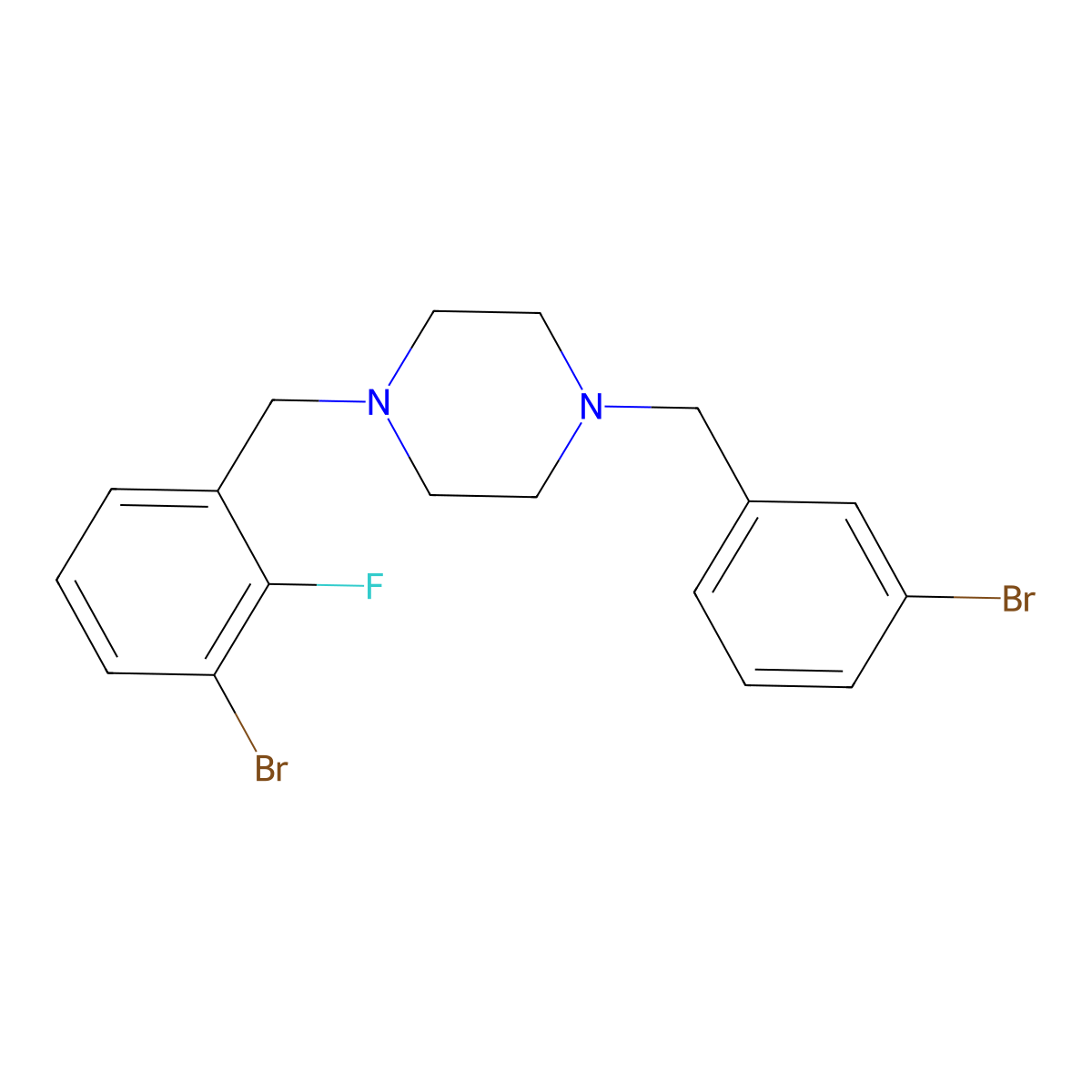 1-[(3-Bromo-2-fluorophenyl)methyl]-4-[(3-bromophenyl)methyl]piperazine molecular structure, CAS 3054600-82-4
