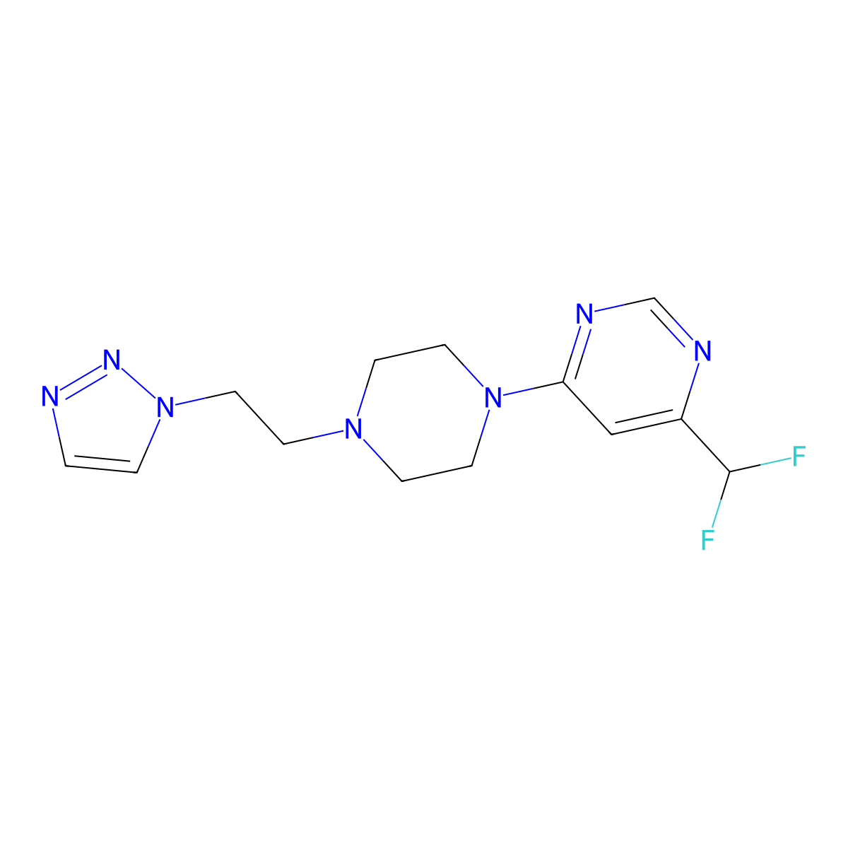 4-(difluoromethyl)-6-{4-[2-(1H-1,2,3-triazol-1-yl)ethyl]piperazin-1-yl}pyrimidine molecular structure, CAS 3054600-85-7
