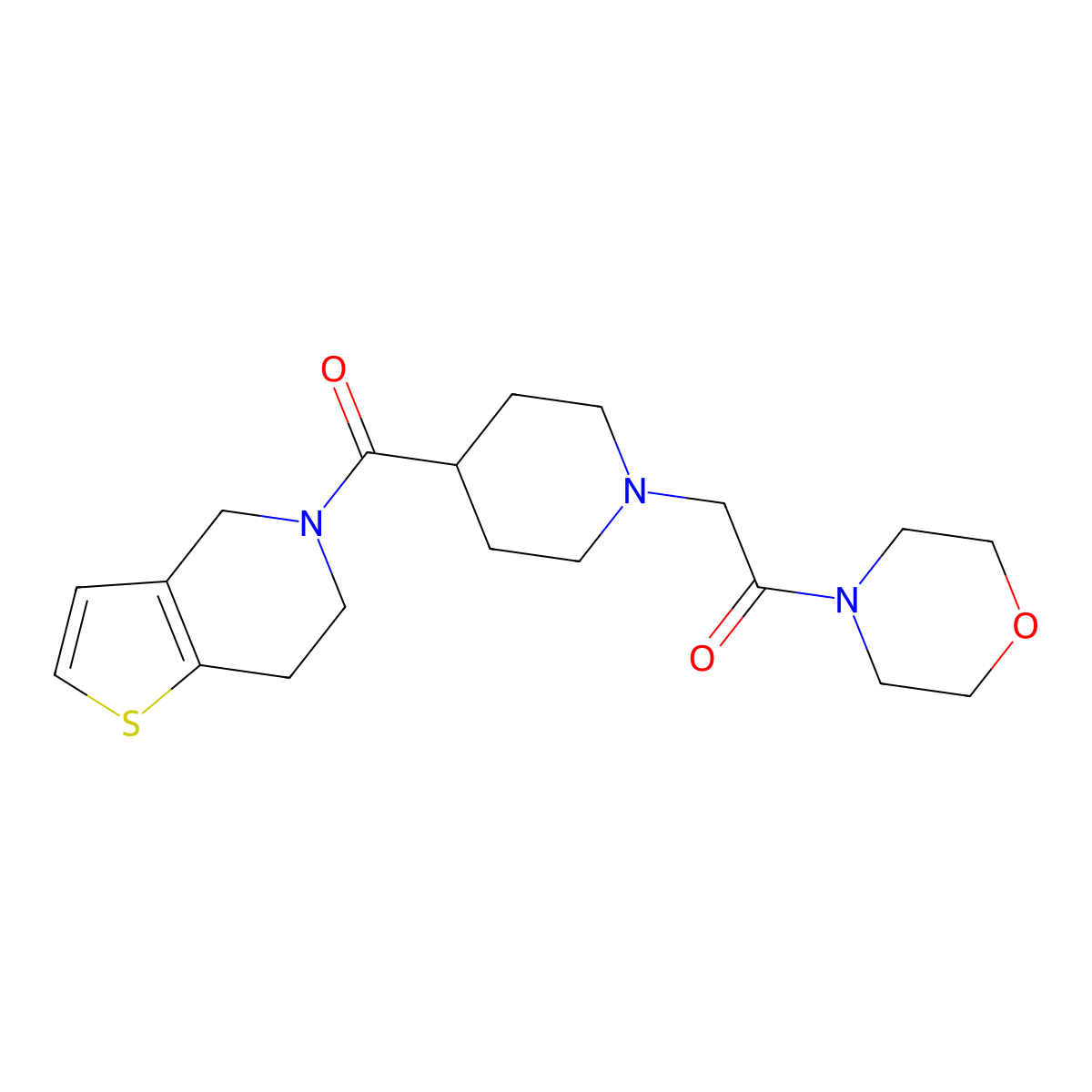 1-(morpholin-4-yl)-2-(4-{4H,5H,6H,7H-thieno[3,2-c]pyridine-5-carbonyl}piperidin-1-yl)ethan-1-one molecular structure, CAS 3054600-86-8