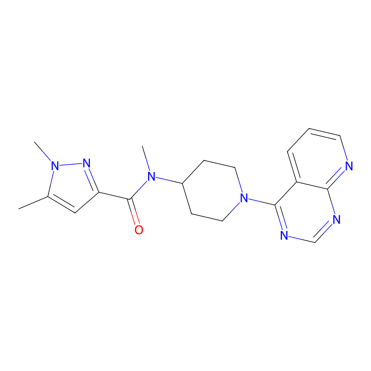N,1,5-trimethyl-N-(1-{pyrido[2,3-d]pyrimidin-4-yl}piperidin-4-yl)-1H-pyrazole-3-carboxamide molecular structure, CAS 3054600-89-1