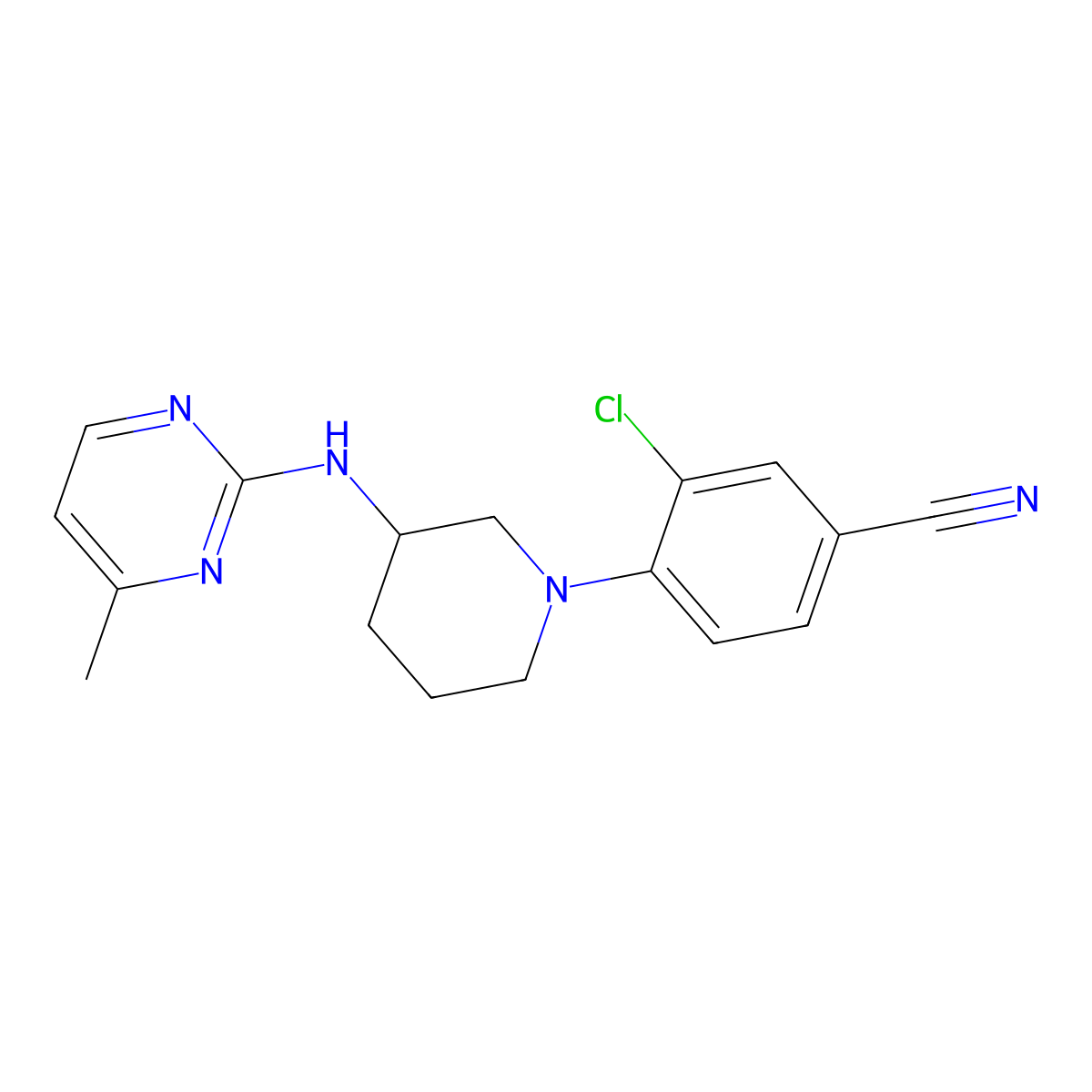 3-Chloro-4-{3-[(4-methylpyrimidin-2-yl)amino]piperidin-1-yl}benzonitrile molecular structure, CAS 3054600-91-5