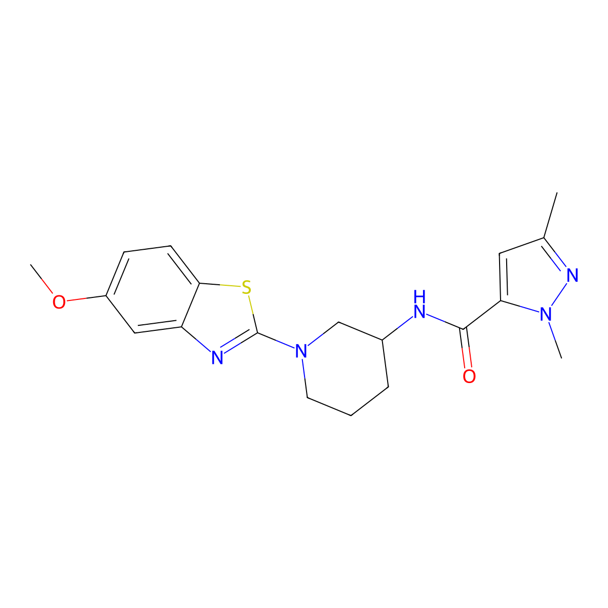 N-[1-(5-methoxy-1,3-benzothiazol-2-yl)piperidin-3-yl]-1,3-dimethyl-1H-pyrazole-5-carboxamide molecular structure, CAS 3054600-93-7