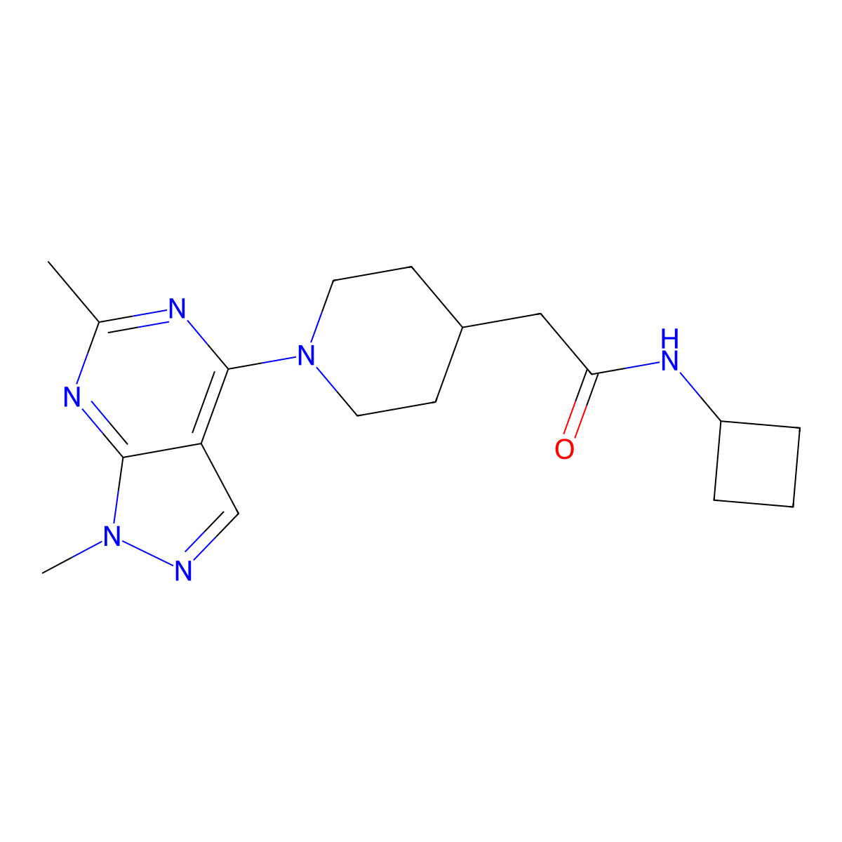 N-cyclobutyl-2-(1-{1,6-dimethyl-1H-pyrazolo[3,4-d]pyrimidin-4-yl}piperidin-4-yl)acetamide molecular structure, CAS 3054600-94-8