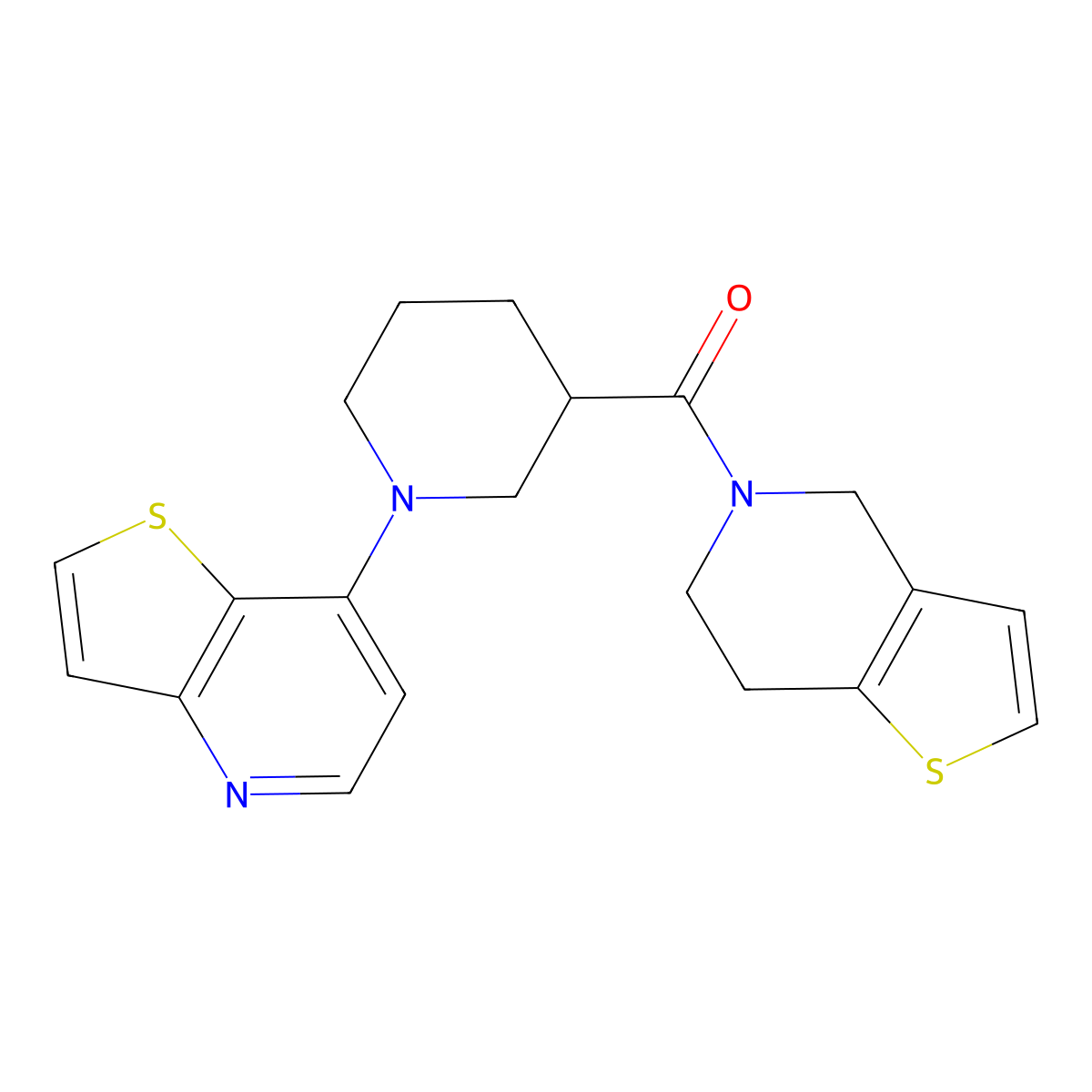 1-{thieno[3,2-b]pyridin-7-yl}-3-{4H,5H,6H,7H-thieno[3,2-c]pyridine-5-carbonyl}piperidine molecular structure, CAS 3054600-98-2