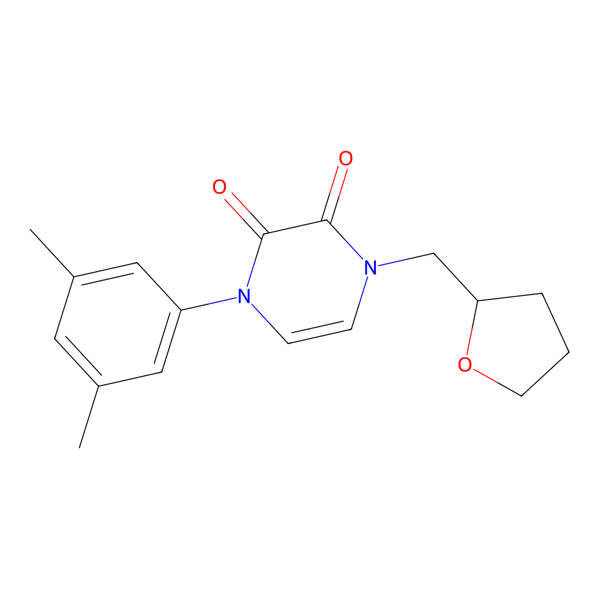 1-(3,5-Dimethylphenyl)-4-[(oxolan-2-yl)methyl]-1,2,3,4-tetrahydropyrazine-2,3-dione molecular structure, CAS 3054601-00-9